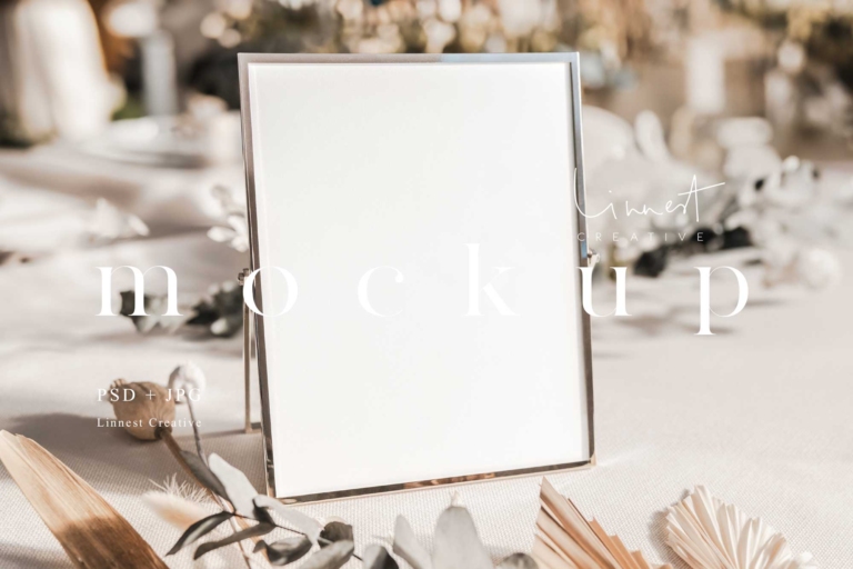 8×10 Silver Frame Table Sign Mockup